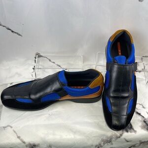 Prada Monkstrap Suede Sneakers Color Block Leather Nylon Velcro Strap